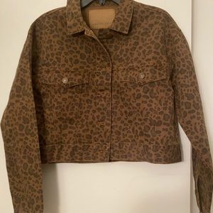 Leopard cropped jean jacket